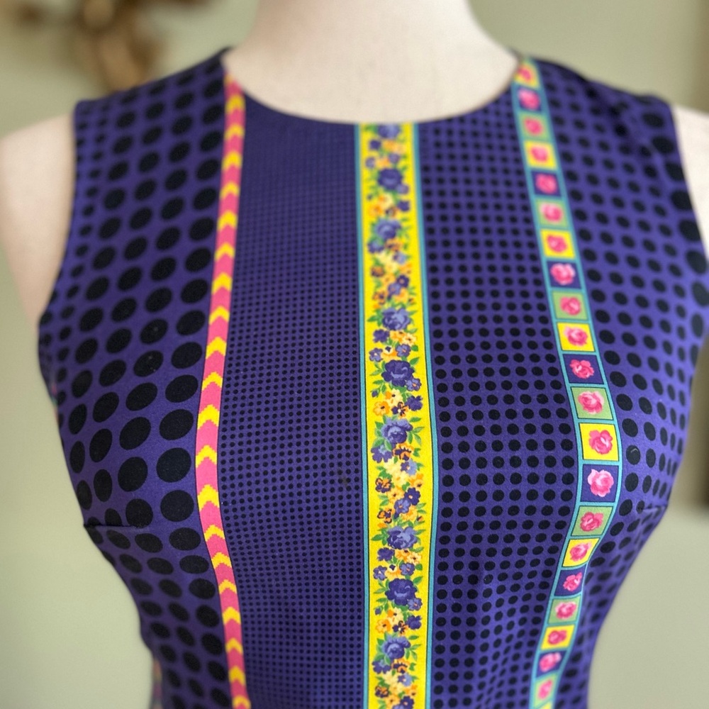 Versace Blue and Gold Sheath Midi Dress Cocktail - Picture 2 of 7